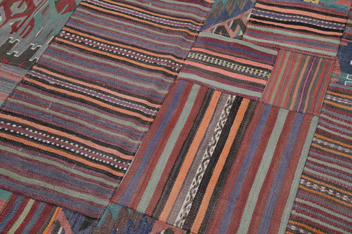 Kirk Yama Purple Patchwork Cotton Wool Handmade Area Rug 6'7'' x 9'11''