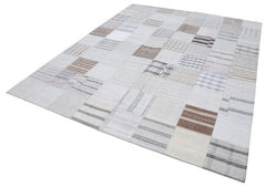 Kirk Yama White Patchwork Cotton Wool Handmade Area Rug 8'0'' x 9'11''