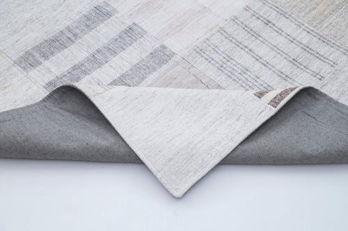 Kirk Yama White Patchwork Cotton Wool Handmade Area Rug 8'0'' x 9'11''