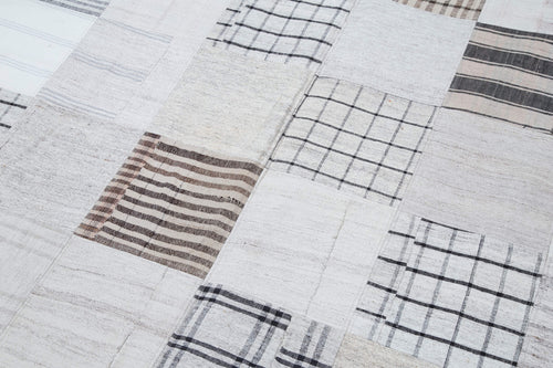 Kirk Yama White Patchwork Cotton Wool Handmade Area Rug 8'0'' x 9'11''