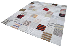 Kirk Yama White Patchwork Cotton Wool Handmade Area Rug 8'1'' x 9'11''
