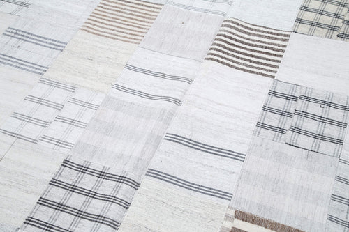 Kirk Yama White Patchwork Cotton Wool Handmade Area Rug 8'1'' x 9'11''