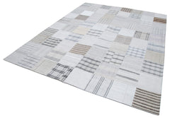 Kirk Yama White Patchwork Cotton Wool Handmade Area Rug 8'0'' x 10'0''