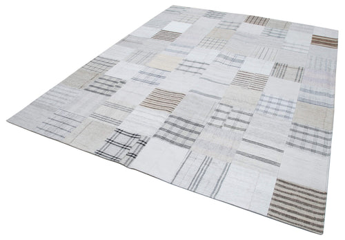 Kirk Yama White Patchwork Cotton Wool Handmade Area Rug 8'0'' x 10'0''