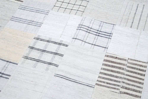 Kirk Yama White Patchwork Cotton Wool Handmade Area Rug 8'0'' x 10'0''