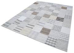 Kirk Yama White Patchwork Cotton Wool Handmade Area Rug 8'0'' x 9'11''