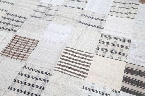 Kirk Yama White Patchwork Cotton Wool Handmade Area Rug 8'0'' x 9'11''