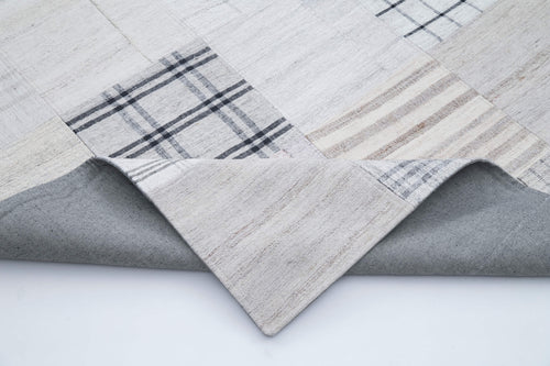 Kirk Yama White Patchwork Cotton Wool Handmade Area Rug 8'0'' x 10'0''