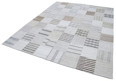 Handmade Area Rug - Kirk Yama White Patchwork Cotton Wool Carpet 8'x10'