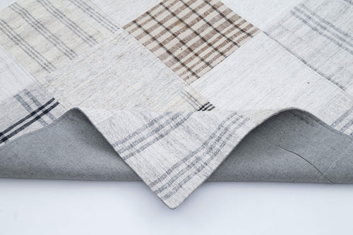 Handmade Area Rug - Kirk Yama White Patchwork Cotton Wool Carpet 8'x10'