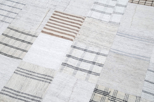 Handmade Area Rug - Kirk Yama White Patchwork Cotton Wool Carpet 8'x10'