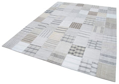 Handmade Area Rug – White Patchwork Wool Cotton Vintage Turkish Carpet 8'x10' by Agacan