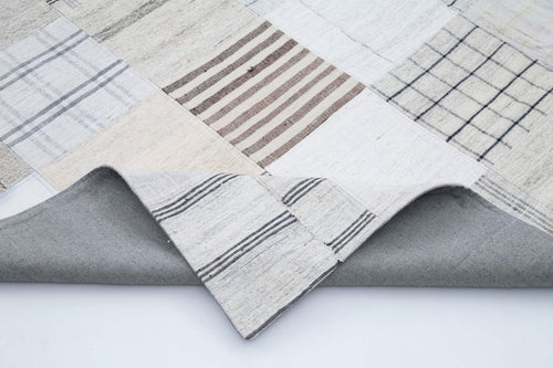 Handmade Area Rug – White Patchwork Wool Cotton Vintage Turkish Carpet 8'x10' by Agacan