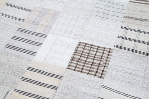 Handmade Area Rug – White Patchwork Wool Cotton Vintage Turkish Carpet 8'x10' by Agacan