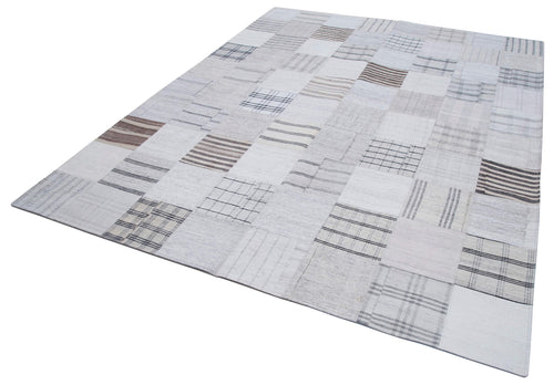Kirk Yama White Patchwork Cotton Wool Handmade Area Rug 8'0'' x 10'0''