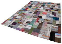 Kirk Yama Grey Patchwork Cotton Wool Handmade Area Rug 8'5'' x 11'6''