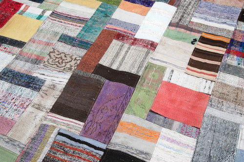 Kirk Yama Grey Patchwork Cotton Wool Handmade Area Rug 8'5'' x 11'6''