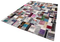 Kirk Yama Grey Patchwork Cotton Wool Handmade Area Rug 8'5'' x 11'6''