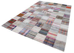 Handmade Area Rug - Grey Patchwork Cotton Wool Vintage Turkish Carpet 7'11''x11'9''