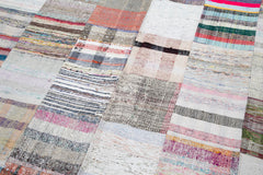 Handmade Area Rug - Grey Patchwork Cotton Wool Vintage Turkish Carpet 7'11''x11'9''