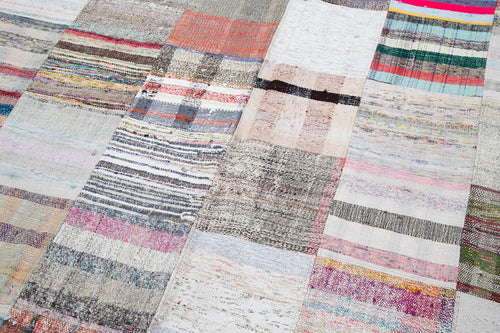 Handmade Area Rug - Grey Patchwork Cotton Wool Vintage Turkish Carpet 7'11''x11'9''