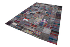 Kirk Yama Grey Patchwork Cotton Wool Handmade Area Rug 7'10'' x 11'9''