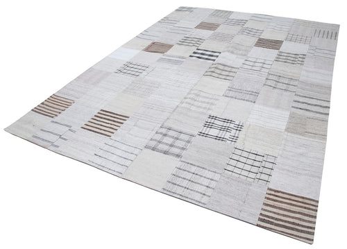 Handmade Area Rug – Kirk Yama White Patchwork Cotton Wool Carpet 8'2''x11'5''