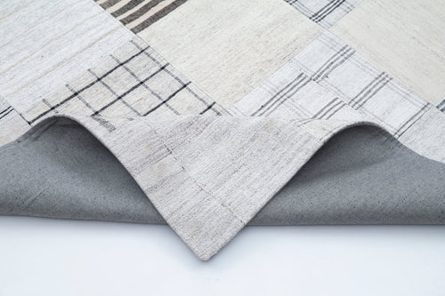 Handmade Area Rug – Kirk Yama White Patchwork Cotton Wool Carpet 8'2''x11'5''