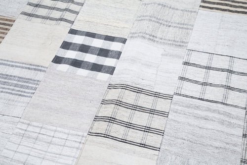 Handmade Area Rug – Kirk Yama White Patchwork Cotton Wool Carpet 8'2''x11'5''