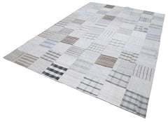 Kirk Yama White Patchwork Cotton Wool Handmade Area Rug 8'2'' x 11'5''