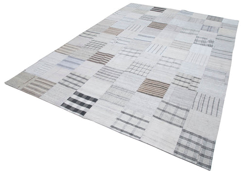 Kirk Yama White Patchwork Cotton Wool Handmade Area Rug 8'2'' x 11'5''