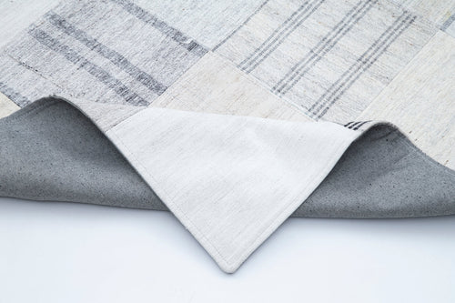 Kirk Yama White Patchwork Cotton Wool Handmade Area Rug 8'2'' x 11'5''