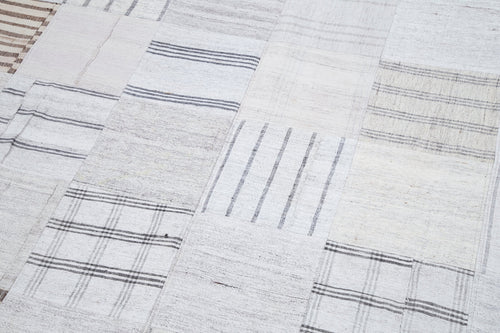 Kirk Yama White Patchwork Cotton Wool Handmade Area Rug 8'2'' x 11'5''