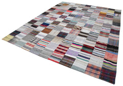 Kirk Yama Grey Patchwork Cotton Wool Handmade Area Rug 9'1'' x 11'5''
