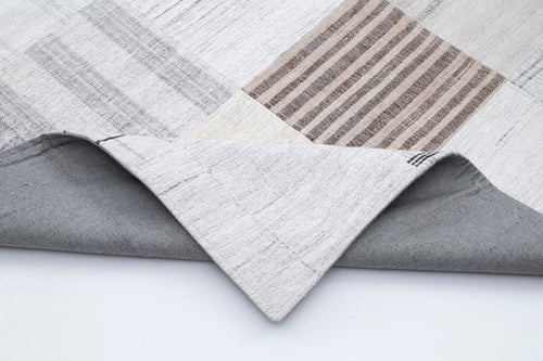 Handmade Area Rug – Beige Patchwork Cotton Wool Carpet 9'11'' x 13'1'' Durable Soft Floor Covering