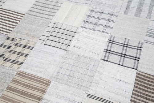 Handmade Area Rug – Beige Patchwork Cotton Wool Carpet 9'11'' x 13'1'' Durable Soft Floor Covering