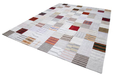 Kirk Yama White Patchwork Cotton Wool Handmade Area Rug 9'11'' x 13'1''