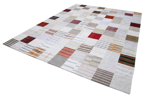Kirk Yama White Patchwork Cotton Wool Handmade Area Rug 9'11'' x 13'1''