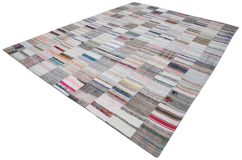 Handmade Area Rug - Kirk Yama Grey Patchwork Cotton Wool Vintage Carpet 9'11''x13'2''