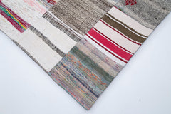 Handmade Area Rug - Kirk Yama Grey Patchwork Cotton Wool Vintage Carpet 9'11''x13'2''