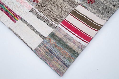 Handmade Area Rug - Kirk Yama Grey Patchwork Cotton Wool Vintage Carpet 9'11''x13'2''
