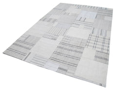 Handmade Area Rug - Beige Patchwork Turkish Wool Cotton Carpet 6'9''x10'