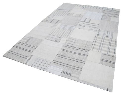 Handmade Area Rug - Beige Patchwork Turkish Wool Cotton Carpet 6'9''x10'