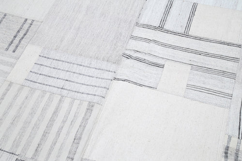 Handmade Area Rug - Beige Patchwork Turkish Wool Cotton Carpet 6'9''x10'