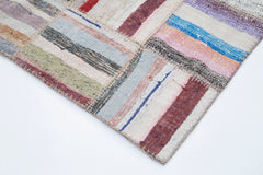 Handmade Area Rug - Grey Patchwork Cotton Wool Vintage Turkish Carpet 6'9''x9'9''