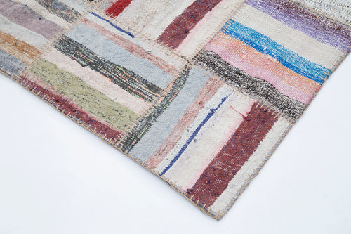 Handmade Area Rug - Grey Patchwork Cotton Wool Vintage Turkish Carpet 6'9''x9'9''