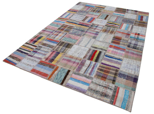 Kirk Yama Grey Patchwork Cotton Wool Handmade Area Rug 6'9'' x 9'9''