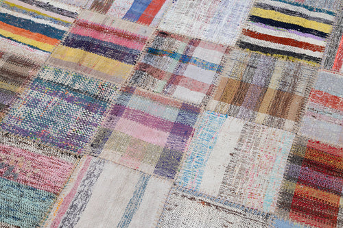Kirk Yama Grey Patchwork Cotton Wool Handmade Area Rug 6'9'' x 9'9''