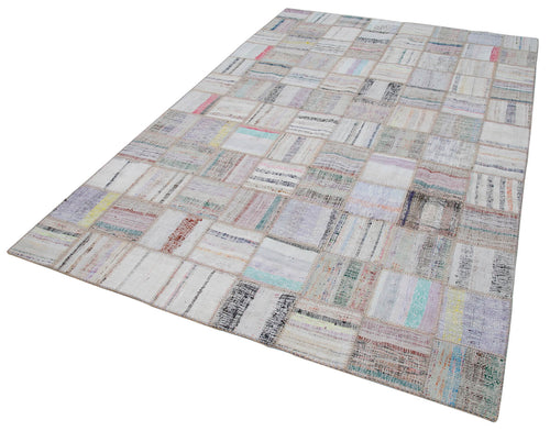 Kirk Yama Beige Patchwork Cotton Wool Handmade Area Rug 6'6'' x 9'9''