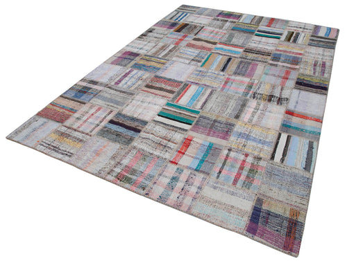 Kirk Yama Grey Patchwork Cotton Wool Handmade Area Rug 6'9'' x 9'9''